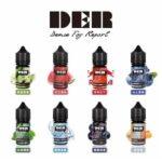 DER系列電子煙油30ml多口味組合展示，包含多種水果與特色風味，專為POD主機提供細膩口感與極致香氣體驗。